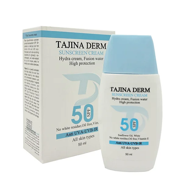 کرم ضد آفتاب بیرنگ تاجینادرم SPF 50 مدل All skin مناسب برای انواع پوست محافظ UVA/UVB حجم 50 میلیلی